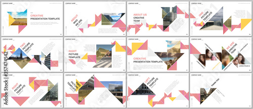 Minimal presentations design, portfolio vector templates with colorful triangle origami paper elements. Multipurpose template for presentation slide, flyer leaflet, brochure cover, report, marketing.