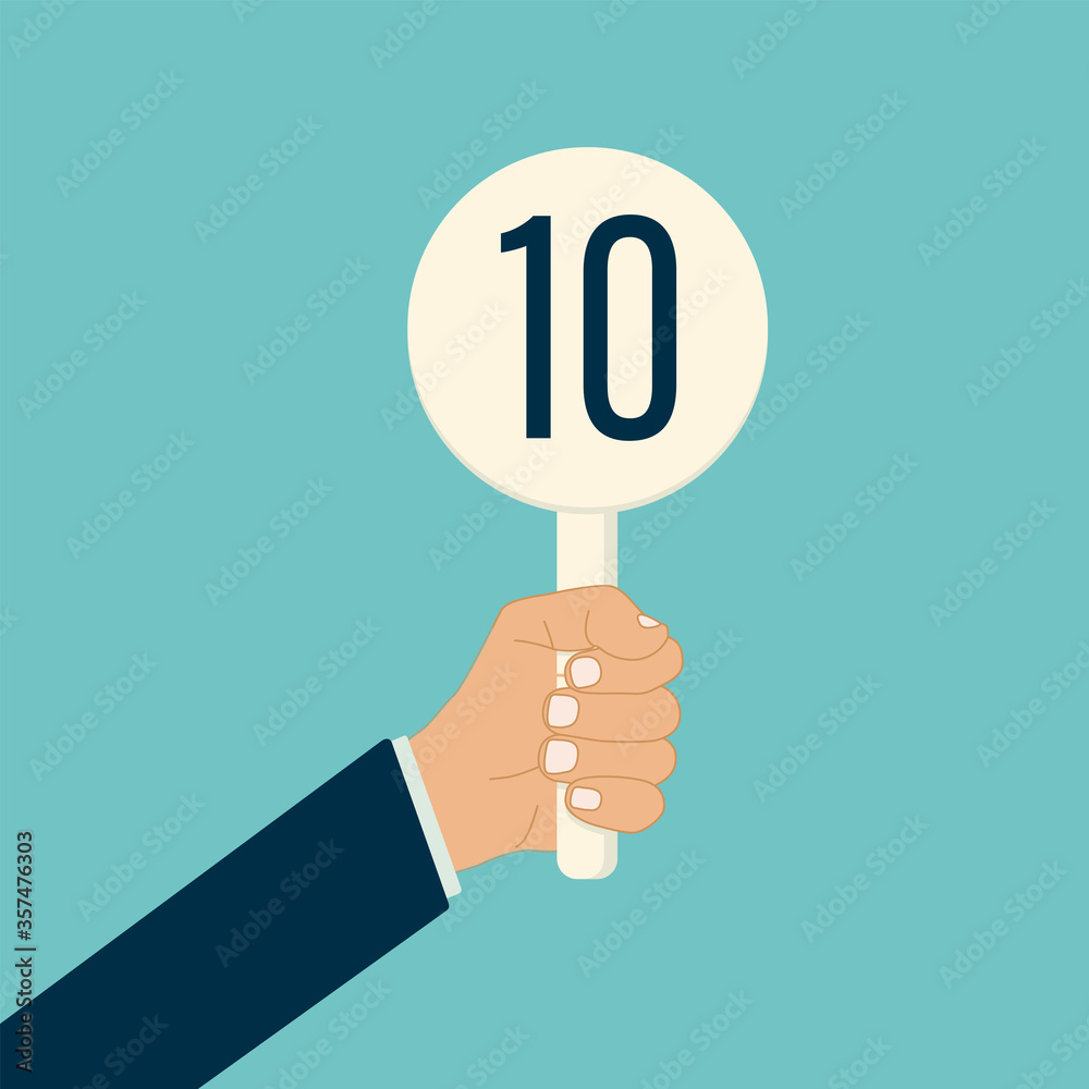 judge hand holding score card vector illustration. scorecard number for competition jury vote set. panel icon up. isolated. white background. best grade achievement judge hand holding score card vector illustration. scorecard number for competition jury vote set. panel icon up. isolated. white background. best grade achievement