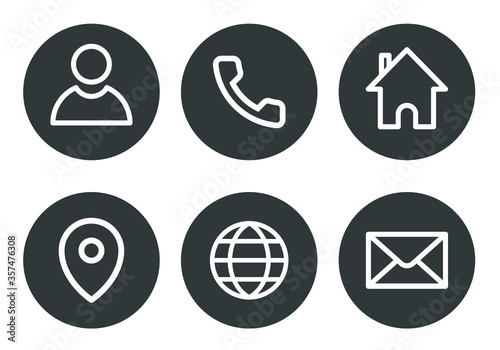 Outlined dark gray icons collection for business card