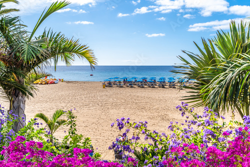 Landscape with Puerto del Carmen beach, Lanzarote, Canary Islands, Spain photo