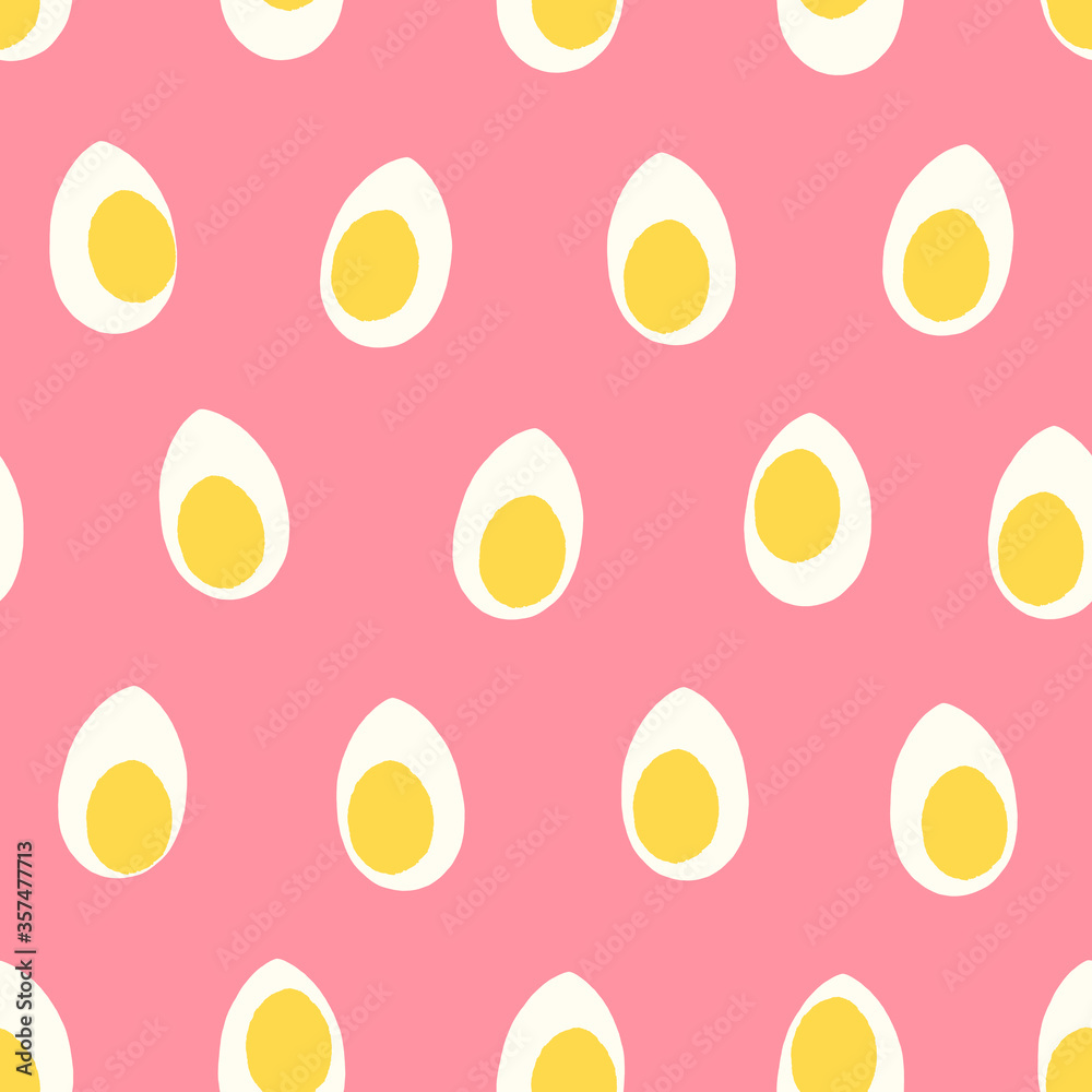 Hand painted seamless pattern with eggs in yellow and white on pink background. Hand painted seamless pattern with eggs in yellow and white on pink background.