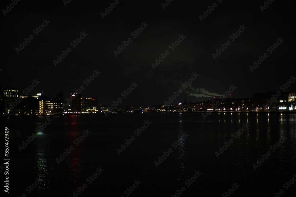 The city from the water bay at night