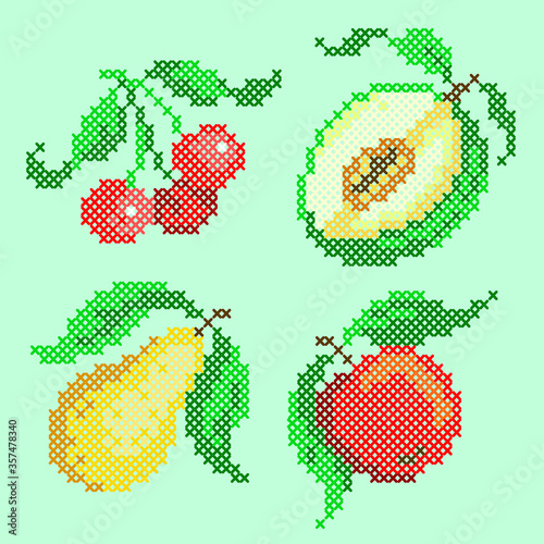 cross stitch fruits and berries