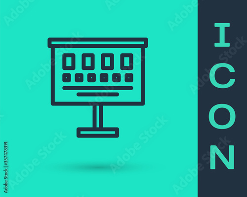 Black line Eye test chart icon isolated on green background. Poster for vision testing in ophthalmic study. Snellen chart. Vector Illustration