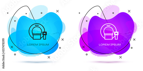 Line Tomography icon isolated on white background. Medical scanner, radiation. Diagnosis, radiology, magnetic resonance therapy. Abstract banner with liquid shapes. Vector Illustration