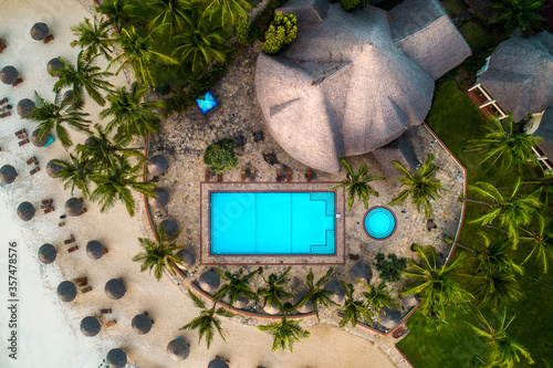 topdown view of luxury lodge on the beach in Africa photo