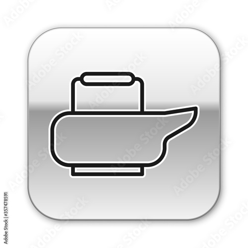 Black line Bedpan icon isolated on white background. Toilet for bedridden patients. Silver square button. Vector Illustration