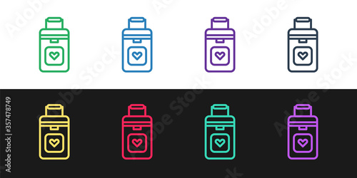 Set line Cooler box for human organs transportation icon isolated on black and white background. Organ transplantation concept. Organ container. Vector Illustration