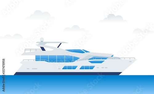 Modern motor yacht for relaxing and traveling on blue water vector illustration in a flat design. © Mountain Brothers