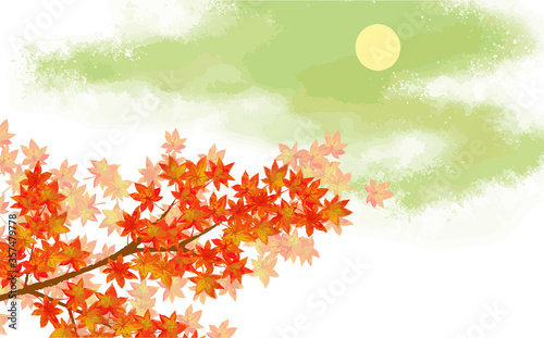 秋の風景の月と紅葉のベクターイラスト