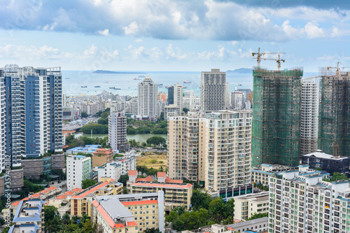 Beautiful aerial panoramic view of the city of Sanya city from Luhuitou Park. Hainan, China. © Evgeniy