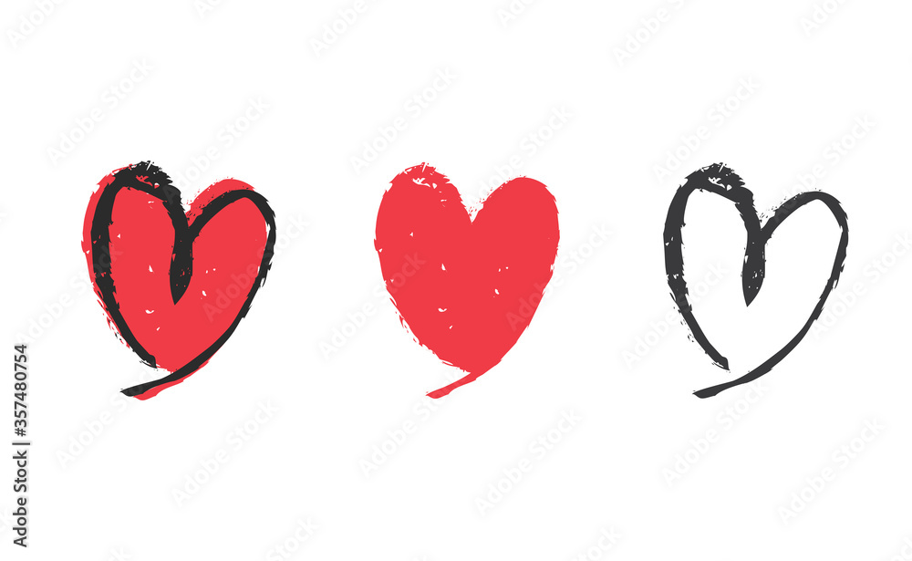 Heart doodles set. Collection of hand drawn illustrated hearts.