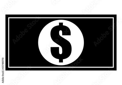 Billete negro de dolar en fondo blanco.