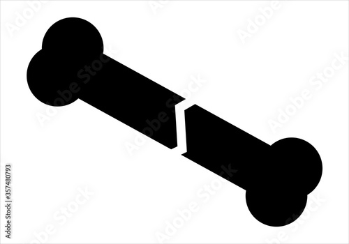 Icono negro de un hueso roto en fondo blanco.