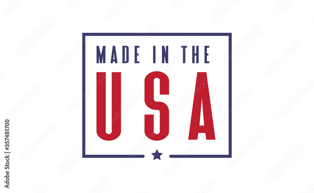 Made in USA badge. United States of America flag colors. American patriotism sign.