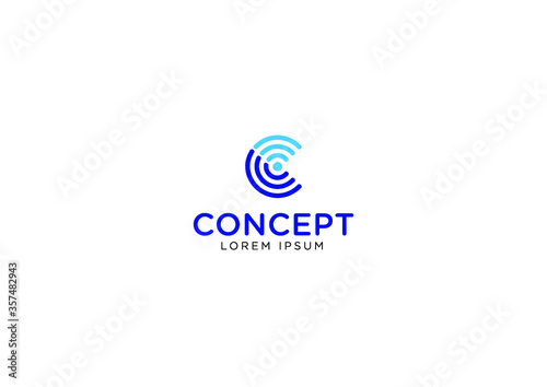 logo design to technology company wifi or bluetooth remote signal radio waves with letter C
