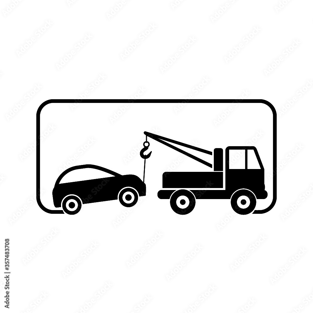 Tow truck icon. Towing truck with car sign isolated on white background