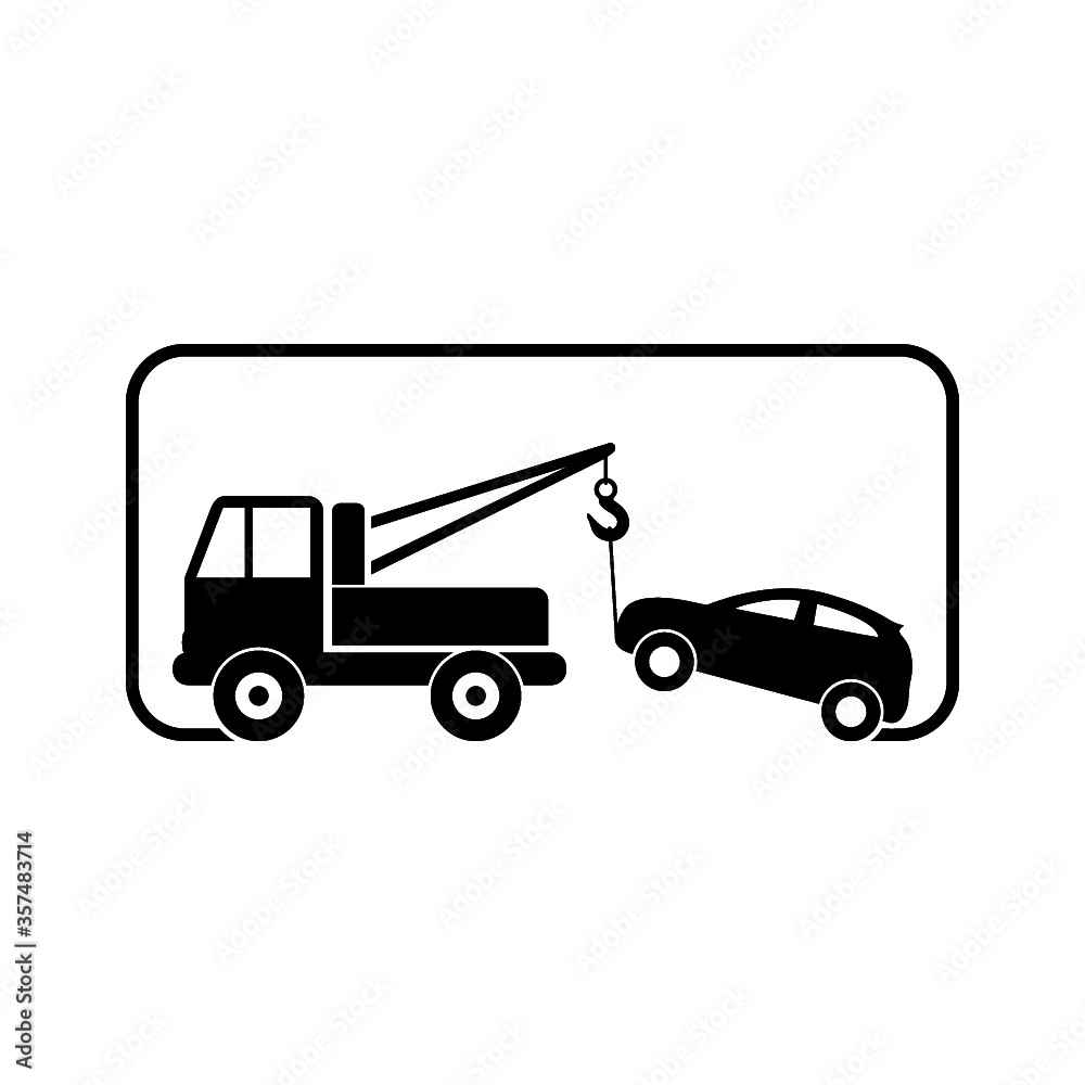 Tow truck icon. Towing truck with car sign isolated on white background