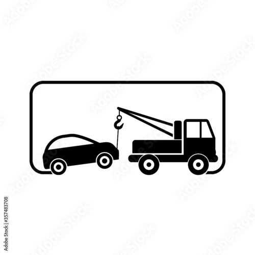 Tow truck icon. Towing truck with car sign isolated on white background