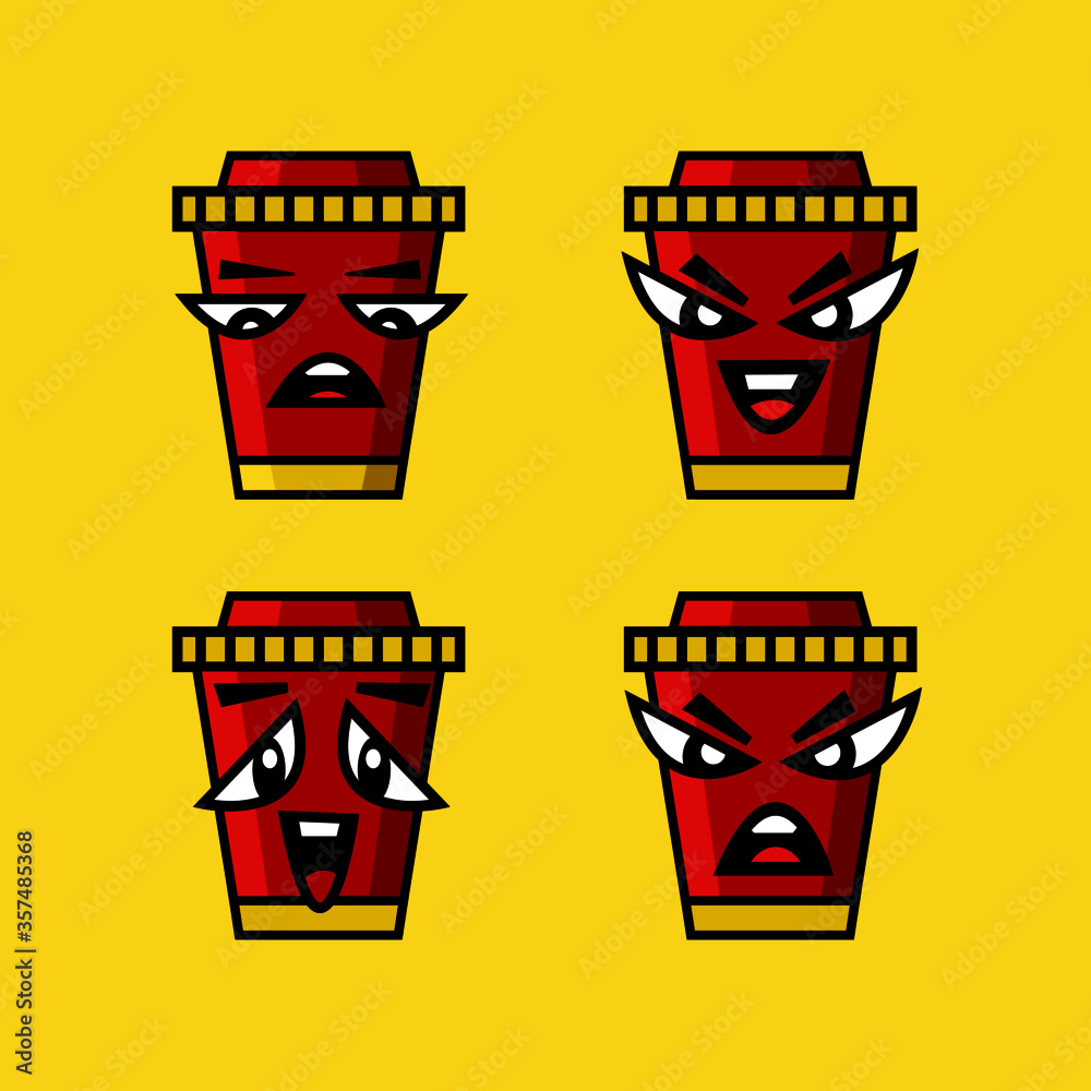 Vector Illustration Character Set of Tumbler Drink Emoticon and Expression