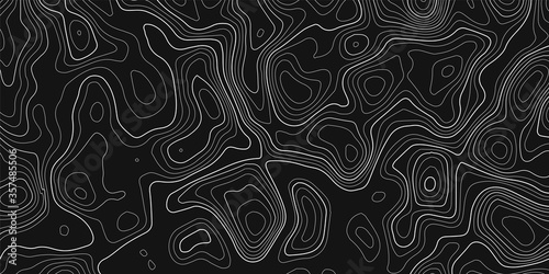 Topographic contour map on dark background. Vector grid map.
