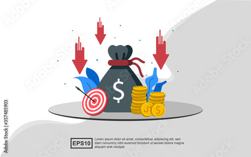 Illustration concept of cost reduction large quantities.