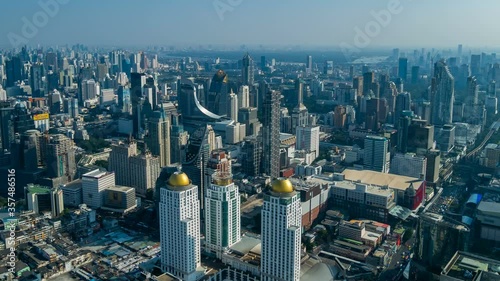 time lapse aerial view of Bangkok city downtown skyline of Thailand , Cityscape