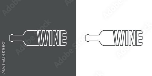 Logotipo lineal con palabra wine como botella de vino en fondo gris y fondo blanco