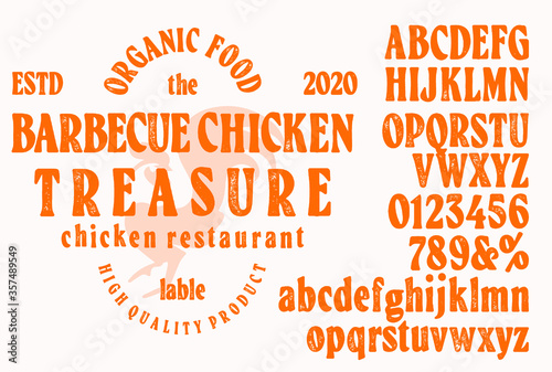 Hand drawn vintage retro font. Outdoor advertising of American restaurants and eateries inspired typeface. Textured unique brush script style alphabet. Letters and numbers. Vector Illustration.