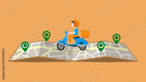 Fast delivery service by scooter. Vector illustration