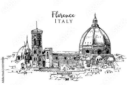 Stampa su tela Drawing sketch illustration of Florence, Italy
