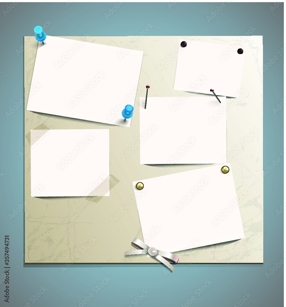 White paper and elements for attaching paper: pin, scotch tape. EPS 10 White paper and elements for attaching paper: pin, scotch tape. EPS 10