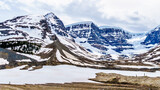 The famous Snow Dome Glacier and the surrounding mountains of the Columbia Icefields in Jasper National Park, Alberta, Canada at spring time