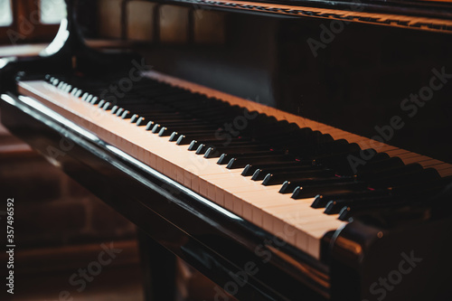 Grand piano keys, close up of piano keys