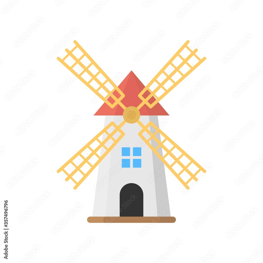 Farm windmill icon in flat design style. Eco energy symbol.