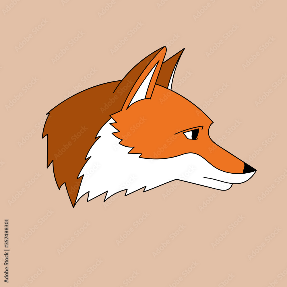 Wild red fox head in profile. Vector animal character illustration