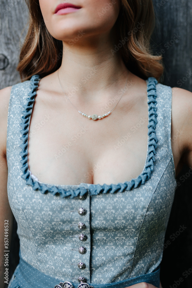 Traditional Bavarian dress and necklace close up