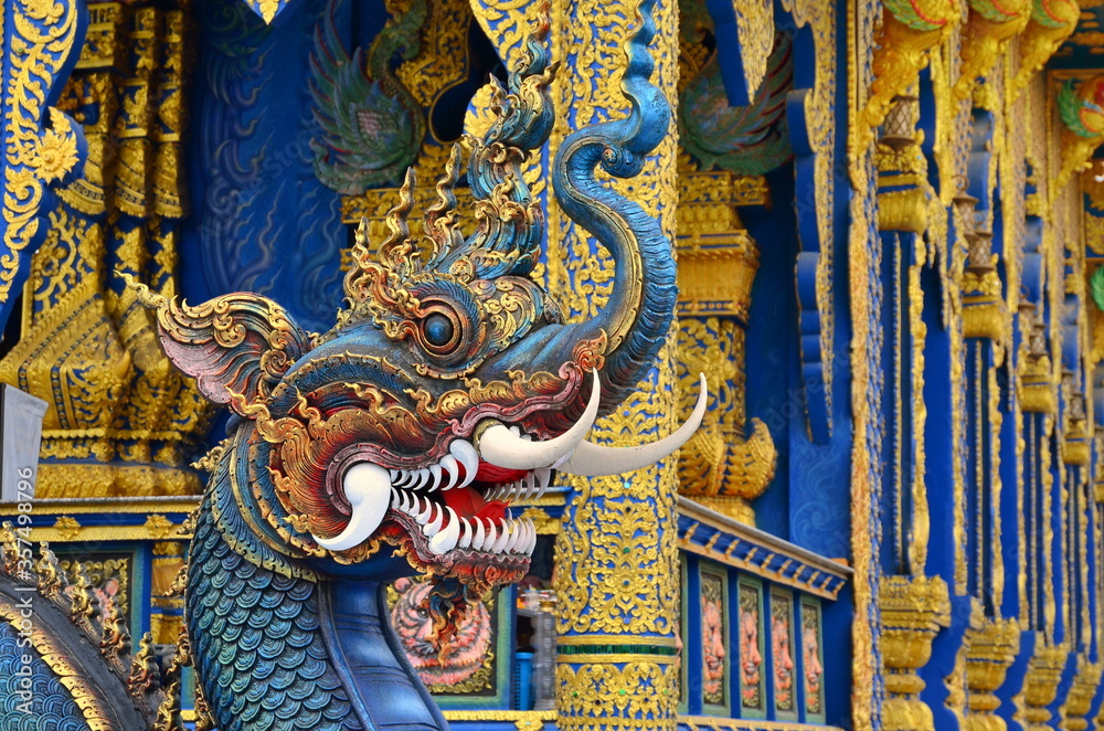 Sculpture in Blue Temple or Wat Rong Suea Ten of Chiang Rai