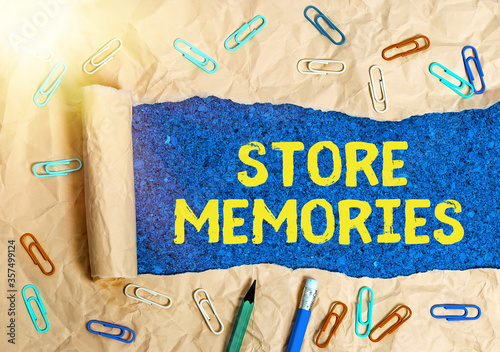 Conceptual hand writing showing Store Memories. Concept meaning a process of inputting and storing data previously acquired photo