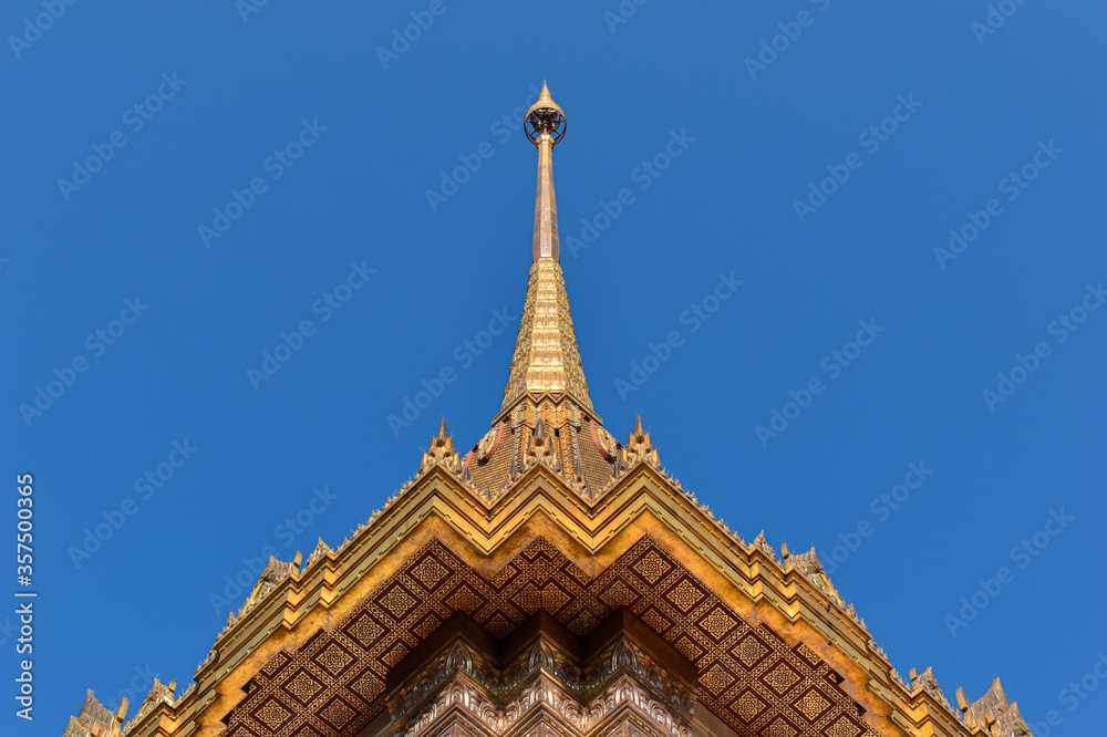 Low view symmetrical temple in thailand