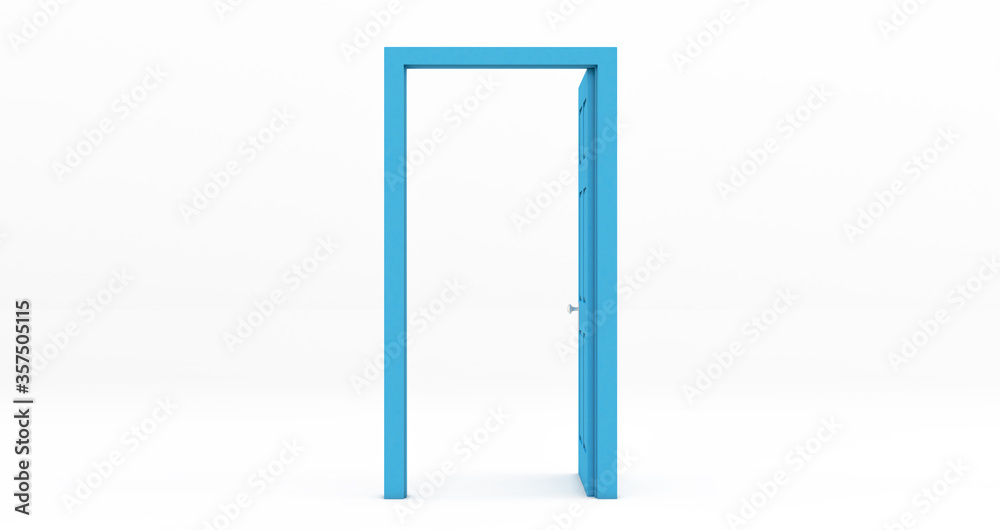 blue Open door isolated on white background.. 3d rendering