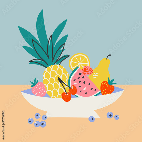 Vector illustration with summer still life with fruits and berries