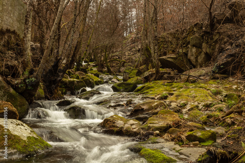 Fast waters in a mountain stream that cause small waterfalls   Viseu   Portugal