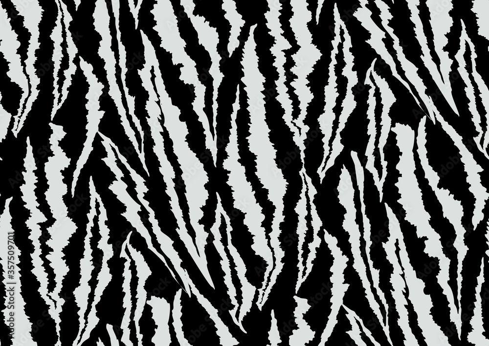 Abstract styled animal skin tiger seamless pattern design. Bold african print with organic shapes texture. Black and white Abstract styled animal skin tiger seamless pattern design. Bold african print with organic shapes texture. Black and white