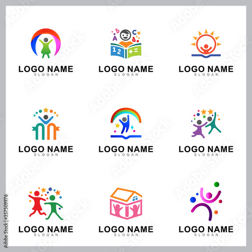 set of kids care logo design template