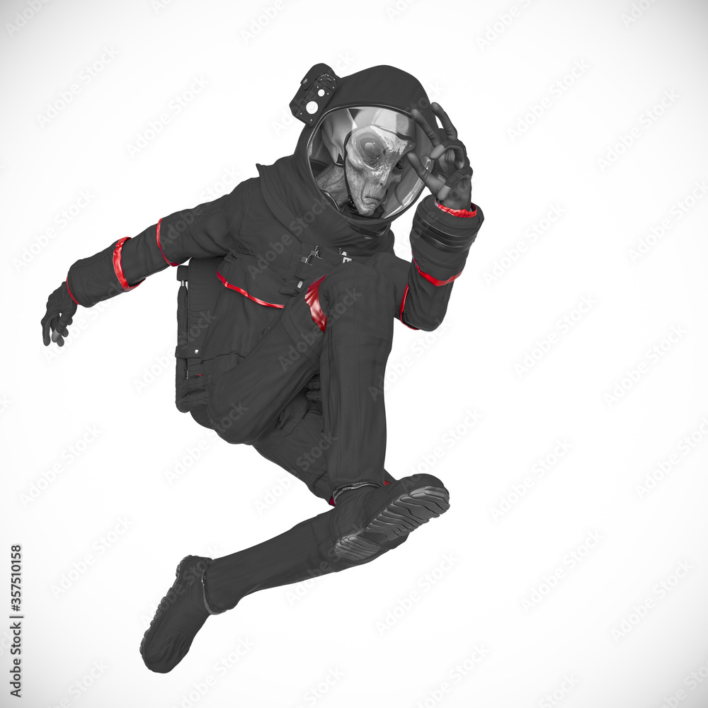 alien astronaut is doing a jump in action alien astronaut is doing a jump in action