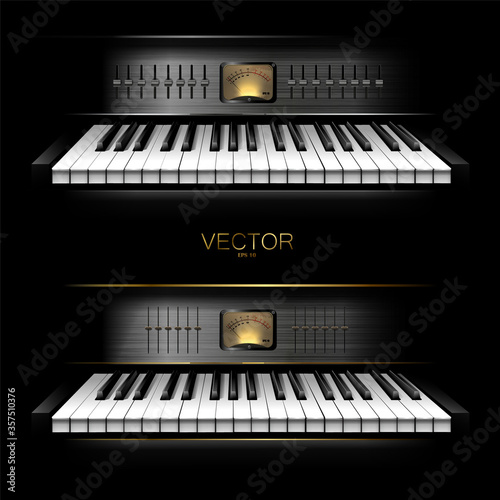 Realistic virtual synthesizer for recording studios. Piano. Vector.