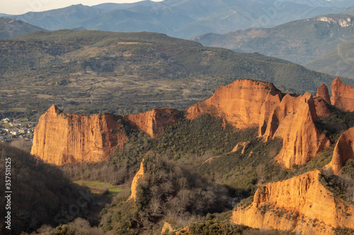 Spectacular landscape or las Medulas, ancient gold mine in Spain. It is unesco world heritage site. Roman mine in El Bierzo county