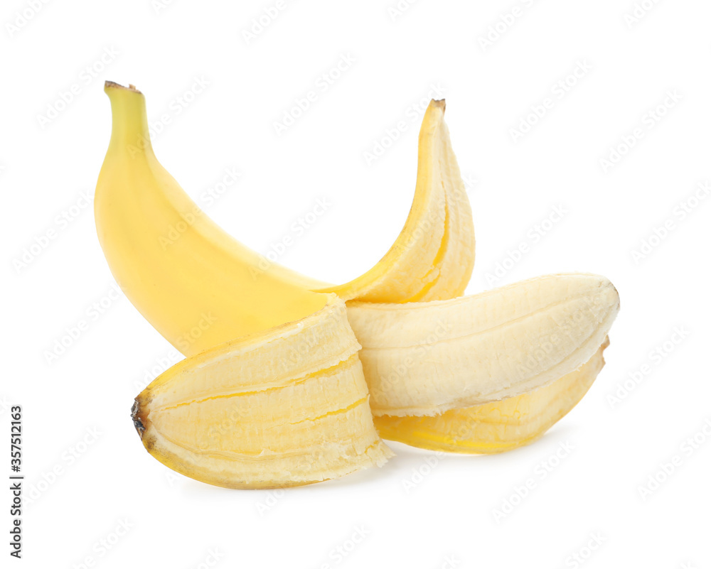 Peeled delicious ripe banana isolated on white
