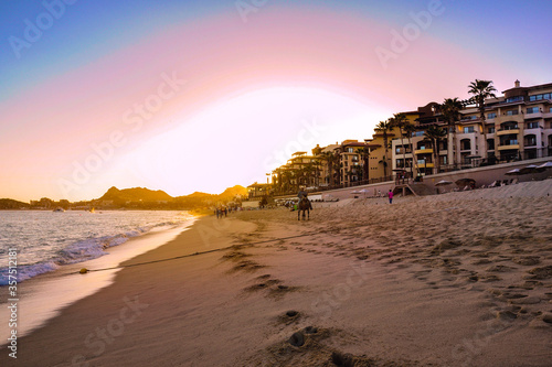 Beachside Resort During a Colorful Sunset in Cabo